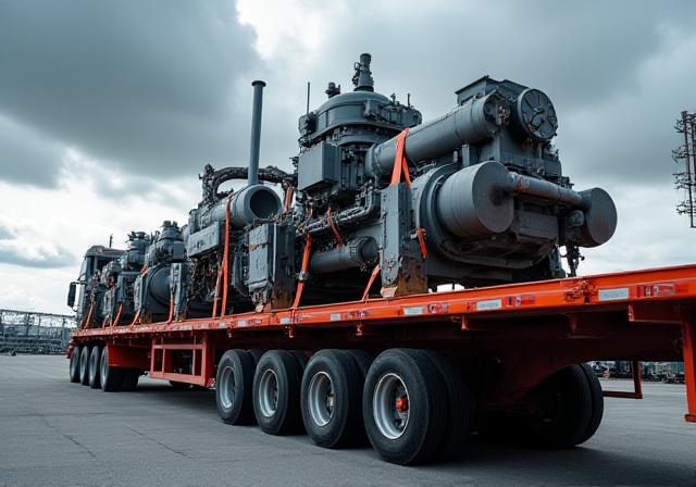 Heavy duty flatbed trailer with cargo